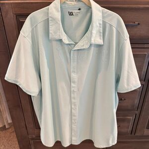 VRST Men’s Short Sleeve Button-Up Shirt Light Aqua Performance Stretch Size XXL